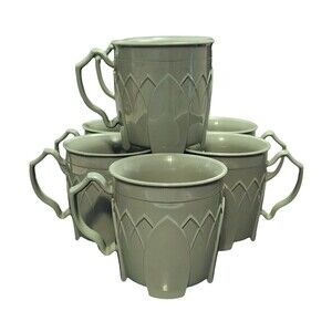 Lot of 7 Fenwick by Dinex Carlisle Plastic Mugs 8oz Insulated Gray/Green Color